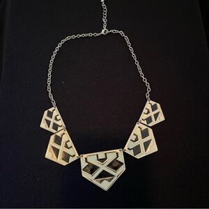 Geometric Silver-Tone Statement Necklace in Black and Silver